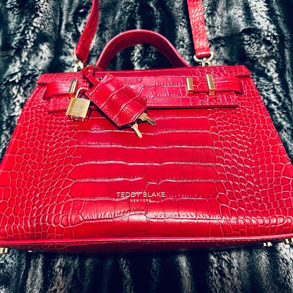 Gorgeous Teddy Blake Red Crocodile Embossed Leather Handbag